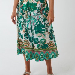 Tropical Print Wide Leg Trouser