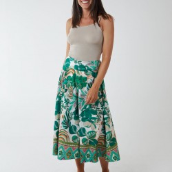 Tropical Print Wide Leg Trouser