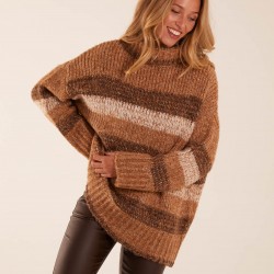 Stripe Chunky Knit Funnel Neck Jumper