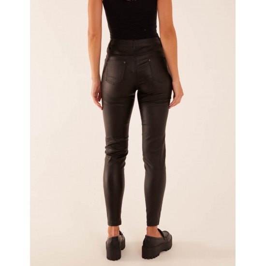 PU Mid Rise Coated Skinny Jeans