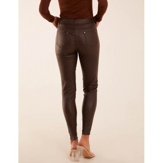 PU Mid Rise Coated Skinny Jeans