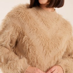 Fluffy Round Neck Cuff Sleeve Jumper