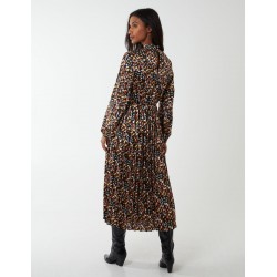 Abstract Animal Print High Neck Blouson Dress